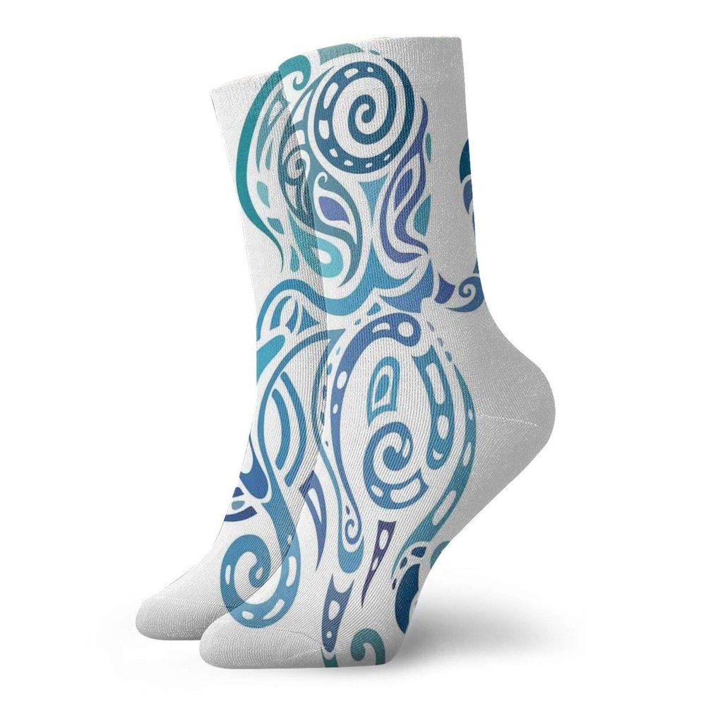 GULTMEE Octopus Fashion Compression Socks,Ethnic Ornamental Marine Sea Animal With,Performance Polyester Cushioned Athletic Crew Socks for Running,Athletic,Violet Blue Teal -12 inch