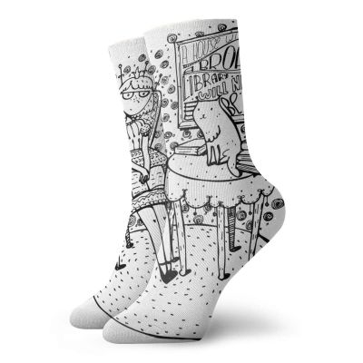 GULTMEE Book Funky Colorful Cushion Sport Socks,Cartoon Style Hand Drawn Girl Sitting,Athletic Cushioned Running Performance Crew Socks For Men/Women,Black White -12 inch