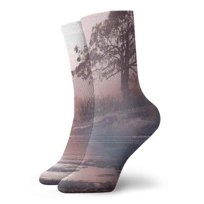 GULTMEE Fantasy Funky Colorful Cushion Sport Socks,Love Couple On The Horizon With,Athletic Cushioned Running Performance Crew Socks For Men/Women,Mauve -12 inch