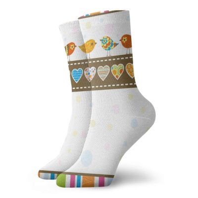 GULTMEE Valentines Day Fashion Compression Socks,Cute Chubby Birds With Colored Hearts,Performance Polyester Cushioned Athletic Crew Socks for Running,Athletic,Multicolor -12 inch