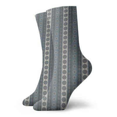 GULTMEE Mandala Fashion Compression Socks,Paisley And Round Motifs South Asian,Performance Polyester Cushioned Athletic Crew Socks for Running,Athletic,Grey Tan Beige -12 inch