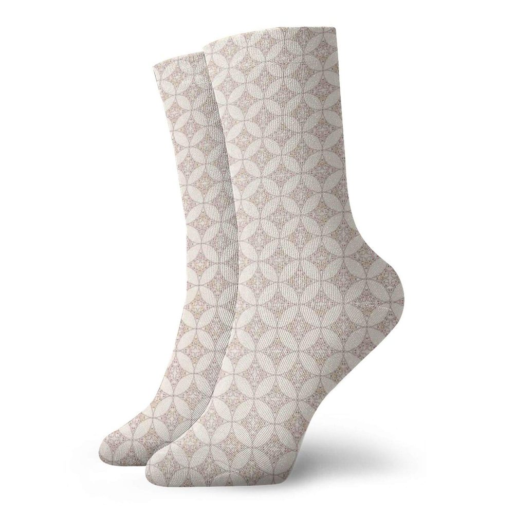 GULTMEE Floral Fashion Compression Socks,Stylized Floral Stems And Petals Ornamentation,Performance Polyester Cushioned Athletic Crew Socks for Running,Athletic,Beige Dark Coral -12 inch