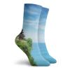 GULTMEE Balinese Funky Colorful Cushion Sport Socks,Uluwatu Building Bali Indonesia Seacoast Cliff,Athletic Cushioned Running Performance Crew Socks For Men/Women,Green Blue -12 inch view 2