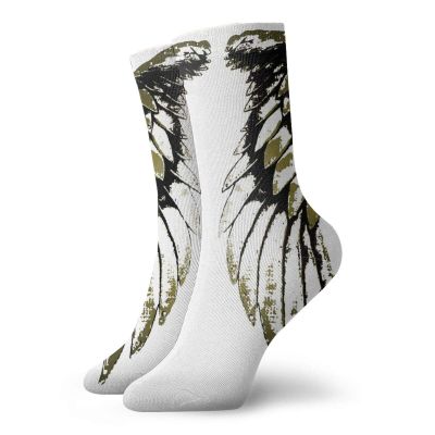 GULTMEE Wings Fashion Compression Socks,Tribal Bird Wing Illustration Wildlife Inspired,Performance Polyester Cushioned Athletic Crew Socks for Running,Athletic,Olive Green Black White -12 inch