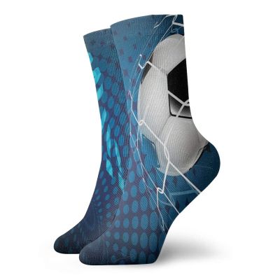 Soccer Funny Compression Socks Women and Men,Goal Football Flying Into Net Abstract Dots Pattern Background European Sport,Best for Circulation,Running,Athletic,Nurse,Travel,Blue Black White -12 inch