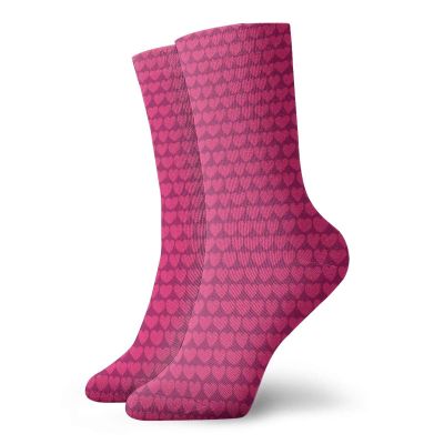 Valentines Day Funky Colorful Cushion Sport Socks,Repeating With Irregular Dotted Hearts Graphic,Athletic Cushioned Running Performance Crew Socks For Men/Women,Dark Magenta And Hot Pink -12 inch