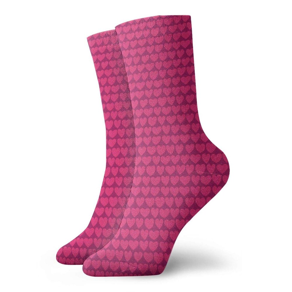 Valentines Day Funky Colorful Cushion Sport Socks,Repeating With Irregular Dotted Hearts Graphic,Athletic Cushioned Running Performance Crew Socks For Men/Women,Dark Magenta And Hot Pink -12 inch