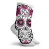 GULTMEE Sugar Skull Fashion Compression Socks,Flowers Hearts Swirls Cruciform Gothic Cultural,Performance Polyester Cushioned Athletic Crew Socks for Running,Athletic,Hot Pink Black White -12 inch view 2