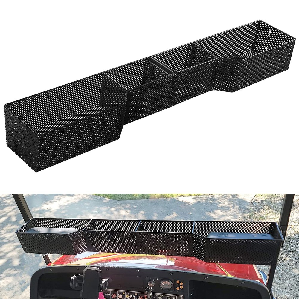 iLSKW Golf Cart Front Inner Basket Mesh Storage Tray Organizer for EZGO TXT & RXV, Clubcar DS & Precedent | Heavy Steel | Extended Additional Storage for Golf Carts