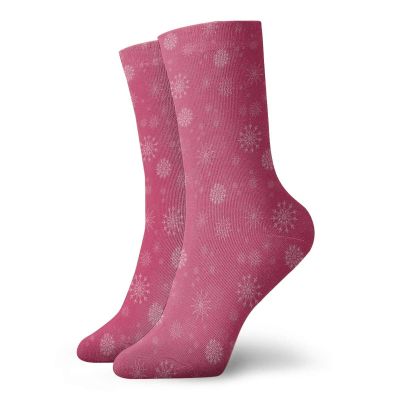 Winter Fashion Compression Socks,Gentle White Snowflakes On Pink Background Soft Feminine Romantic Seasonal,Performance Polyester Cushioned Athletic Crew Socks for Running,Athletic,Pink White -12 inch