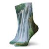 Waterfall Fashion Compression Socks,Huge Waterfall Landscape Surrounded By Green Botanic Plants In Nature,Performance Polyester Cushioned Athletic Crew Socks for Running,Athletic,Green White -12 inch view 1