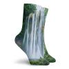 Waterfall Fashion Compression Socks,Huge Waterfall Landscape Surrounded By Green Botanic Plants In Nature,Performance Polyester Cushioned Athletic Crew Socks for Running,Athletic,Green White -12 inch view 2