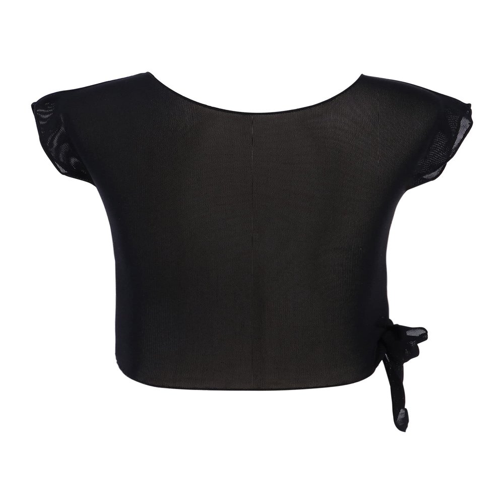 Mufeng Kids Big Girls Dance Crop Top V Neck Ruffle Sleeveless Sport Bra Tops Gymnastics Ballet Yoga Activewear Dancewear See-Through Black 3-4 Years