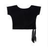 Mufeng Kids Big Girls Dance Crop Top V Neck Ruffle Sleeveless Sport Bra Tops Gymnastics Ballet Yoga Activewear Dancewear See-Through Black 3-4 Years view 3