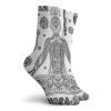 Yoga Fashion Compression Socks,Ornamental Symbols Ethnic Paisley Motifs Asia Hamsa Hand Harmony Aura,Performance Polyester Cushioned Athletic Crew Socks for Running,Athletic,Black And White -12 inch view 2