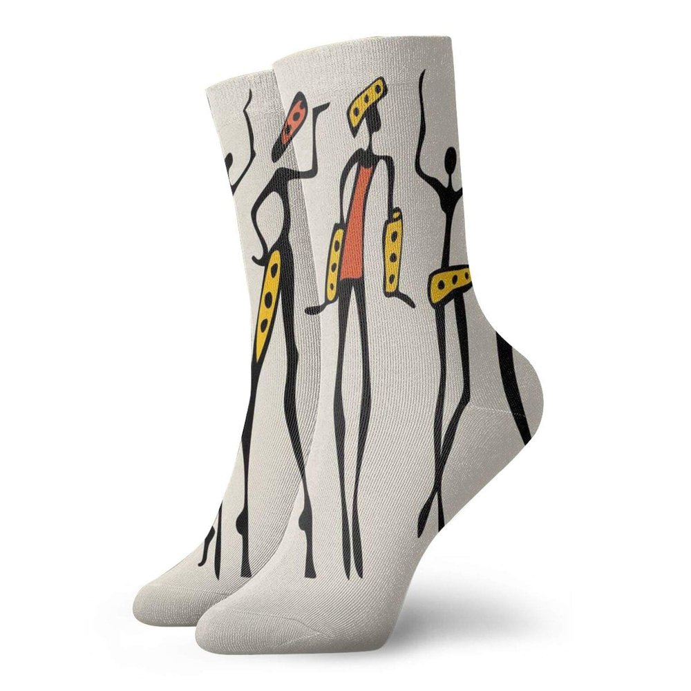 Afro Decor Funny Compression Socks Women and Men,African Group Clan Dancers Ethnic Characters In Sketchy Festival Hand Drawn Artwork,Best for Circulation,Running,Athletic,Nurse,Travel,Multi -12 inch