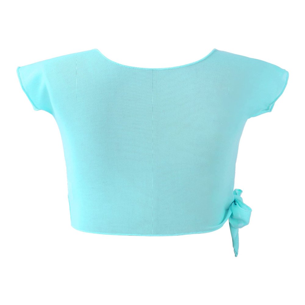 Mufeng Kids Big Girls Dance Crop Top V Neck Ruffle Sleeveless Sport Bra Tops Gymnastics Ballet Yoga Activewear Dancewear See-Through Mint Green 5-6 Years