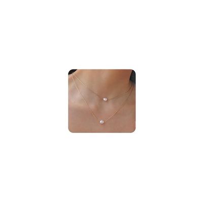Wiwpar Simple Layered Choker Necklace Double Pearl Pendant Necklace for women