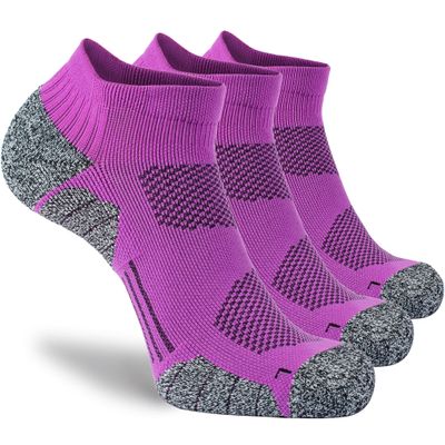 CWVLC Unisex Cushioned Compression Athletic Ankle Socks Multipack, 3-pairs Purple, L (10.5-13 W US/ 9-11.5 M US)
