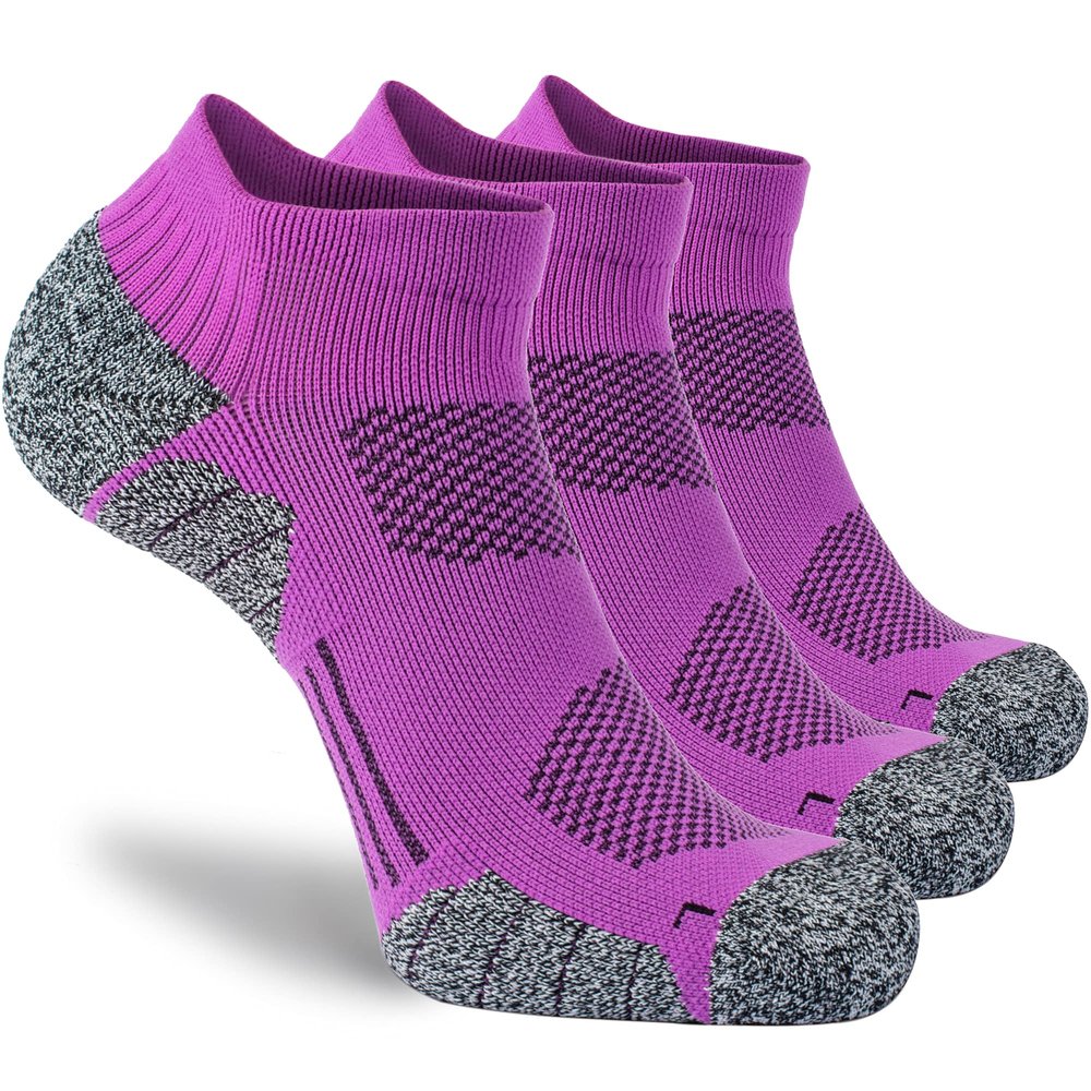 CWVLC Unisex Cushioned Compression Athletic Ankle Socks Multipack, 3-pairs Purple, L (10.5-13 W US/ 9-11.5 M US)