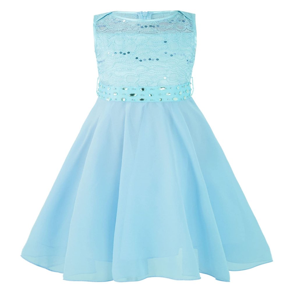 Duoremi Girls Sparkle Belt Sequin Lace Flower Girl Bridesmaid Wedding Party Dresses Ball Gown Light Blue 8
