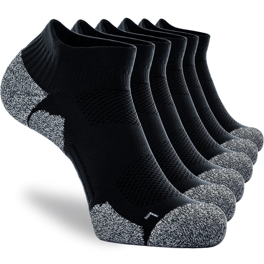 CWVLC Unisex Cushioned Compression Athletic Ankle Socks Multipack, 6-pairs Black, L (10.5-13 W US/ 9-11.5 M US)