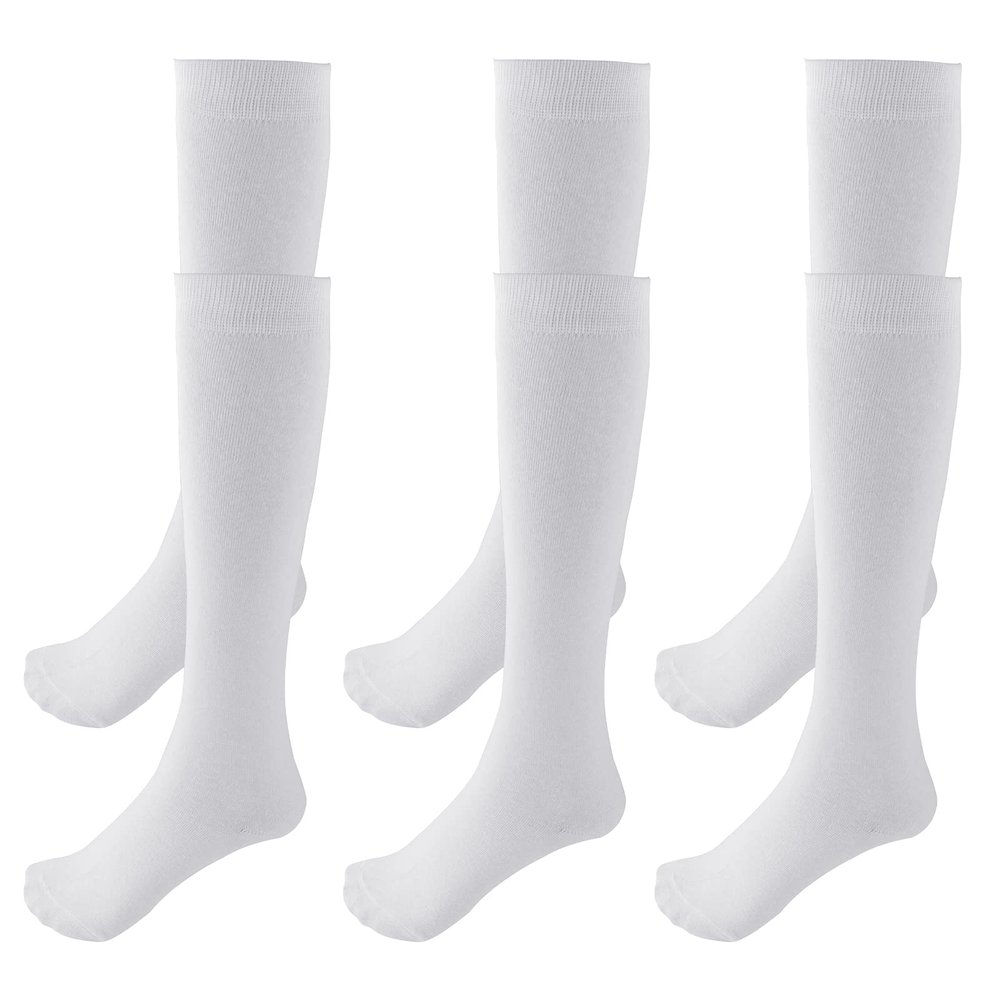 Topbuti 3 Pack Kids Cotton Knee High Socks School Uniform Dress Socks Sports Soccer Socks for Girls and Boys (White)