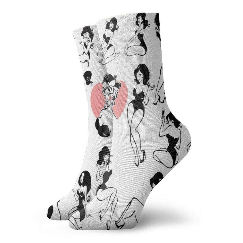 Fashion Fashion Compression Socks,Famous Girl Model Posing With Full,Performance Polyester Cushioned Athletic Crew Socks for Running,Athletic,White Black -12 inch