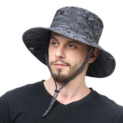 CAMOLAND Camouflage Outdoor Fishing Boonie Hat with Wide Brim UV Protection Summer Safari Sling Bucket Cap UPF 50+