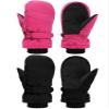 SATINIOR 2 Pairs Kids Snow Mittens Waterproof Winter Ski Gloves Warm Thicken Snow Gloves for Girls Boys (Rose Red, Black, 5-8 Years) view 1
