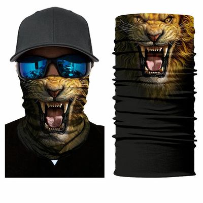 3D Lion Animal Face Neck Gaiter Scarf Seamless Motorcycle Biker Bandana Wind Dust Protection Fishing Hunting Outdoor Headwear