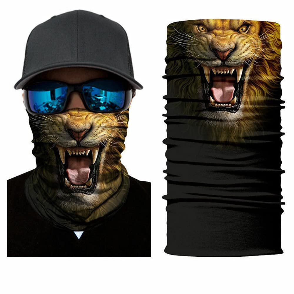 3D Lion Animal Face Neck Gaiter Scarf Seamless Motorcycle Biker Bandana Wind Dust Protection Fishing Hunting Outdoor Headwear