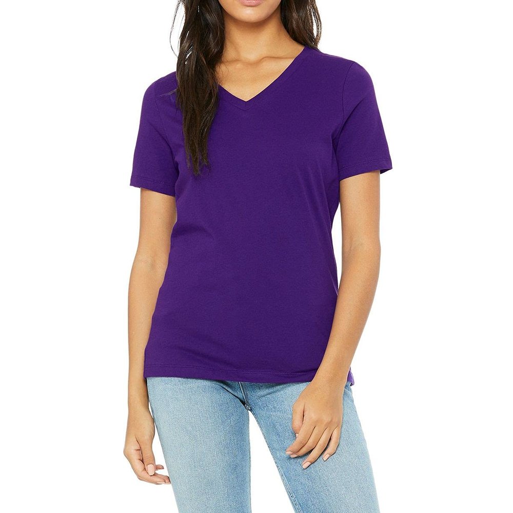 JustBlanks Ladies' Relaxed Jersey Relaxed Fit Cotton Short Sleeve V-Neck T-Shirt for WomenS - Team Purple - Small
