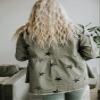 chouyatou Women's Casual Frayed Raw Hem Star Print Mid Long Peplum Denim Jacket (Medium, Army Green) view 2
