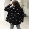 chouyatou Women's Casual Frayed Raw Hem Star Print Mid Long Peplum Denim Jacket (Large, Black) view 2