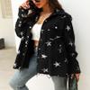 chouyatou Women's Casual Frayed Raw Hem Star Print Mid Long Peplum Denim Jacket (Large, Black) view 3