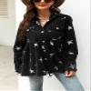 chouyatou Women's Casual Frayed Raw Hem Star Print Mid Long Peplum Denim Jacket (Large, Black) view 4