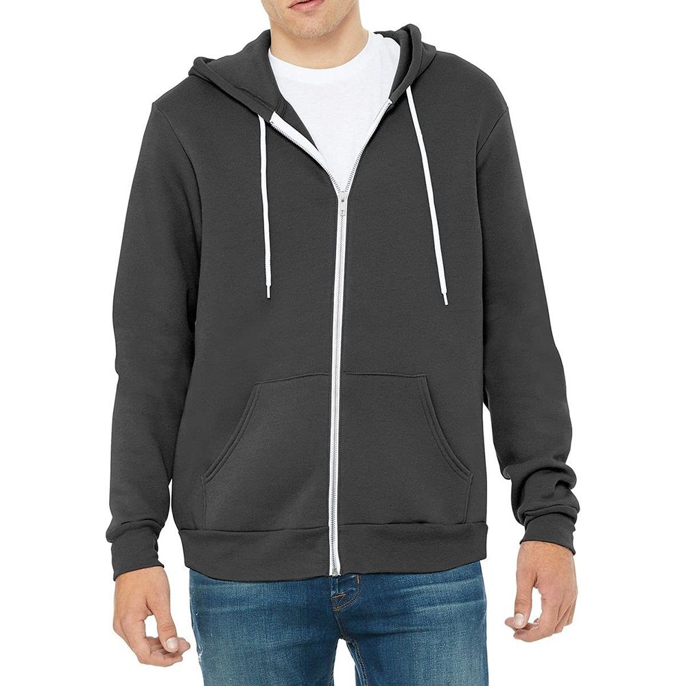 JustBlanks Fashion Wht Cord Long-Sleeve Full-Zip Hooded Sweatshirt Drawstring with Kangaroo Pocket Fleece Hoodie for Unisex-Adult - Asphalt - Small