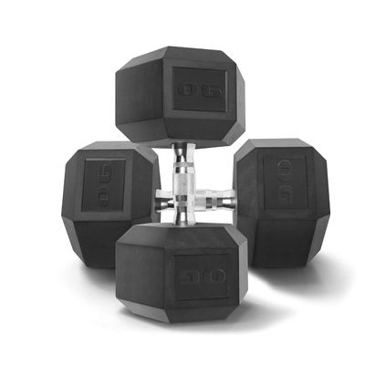 WF Athletic Supply Rubber Encased Hex Dumbbells with Contoured Chrome Handle, Full Body Workout & Strength Training, Weight Size Options Available from 3 to 120Lbs, Sold in Pairs