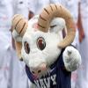 SPOTSOUND White and brown goat ram REDBROKOLY Mascot view 1