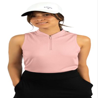 Three Sixty Six Womens Sleeveless Collarless Golf Polo Shirt with Zipper - Quick Dry Tank Tops for Women Blush Pink