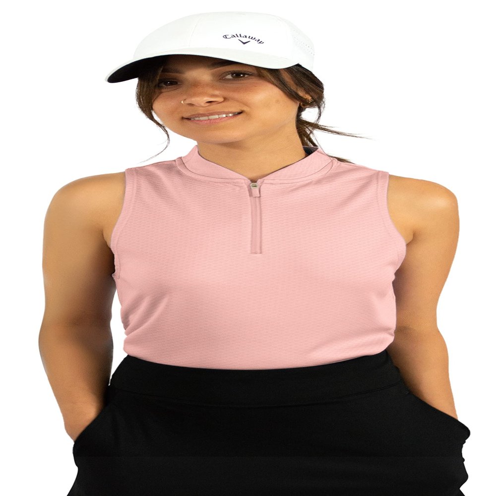 Three Sixty Six Womens Sleeveless Collarless Golf Polo Shirt with Zipper - Quick Dry Tank Tops for Women Blush Pink