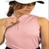 Three Sixty Six Womens Sleeveless Collarless Golf Polo Shirt with Zipper - Quick Dry Tank Tops for Women Blush Pink view 2
