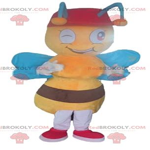 SPOTSOUND Yellow and brown bee REDBROKOLY Mascot with blue wings