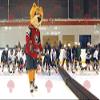 SPOTSOUND Orange bear REDBROKOLY Mascot in hockey gear view 1