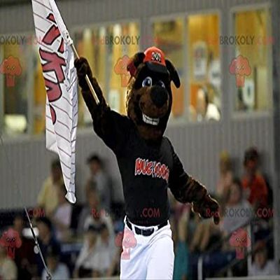 SPOTSOUND Brown dog REDBROKOLY Mascot in white and black sportswear