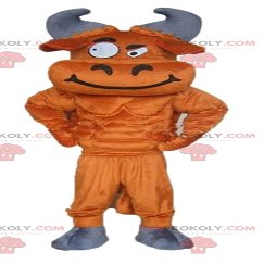 SPOTSOUND Brown and gray buffalo REDBROKOLY Mascot looking mischievous