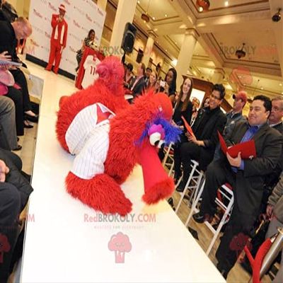 SPOTSOUND REDBROKOLY Mascot big red blue and white bird