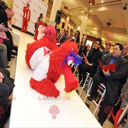SPOTSOUND REDBROKOLY Mascot big red blue and white bird