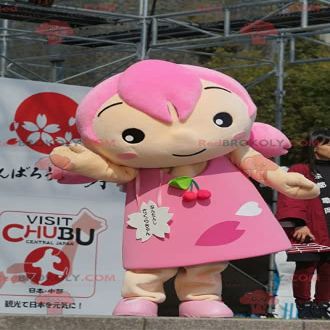 SPOTSOUND Girl REDBROKOLY Mascot with hair and a pink dress